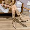 New Women Boots Zipper Thick Mid Heels Simple Solid Pleated Leather Autumn Winter Boots Knee High Botas Plus Size 34-42