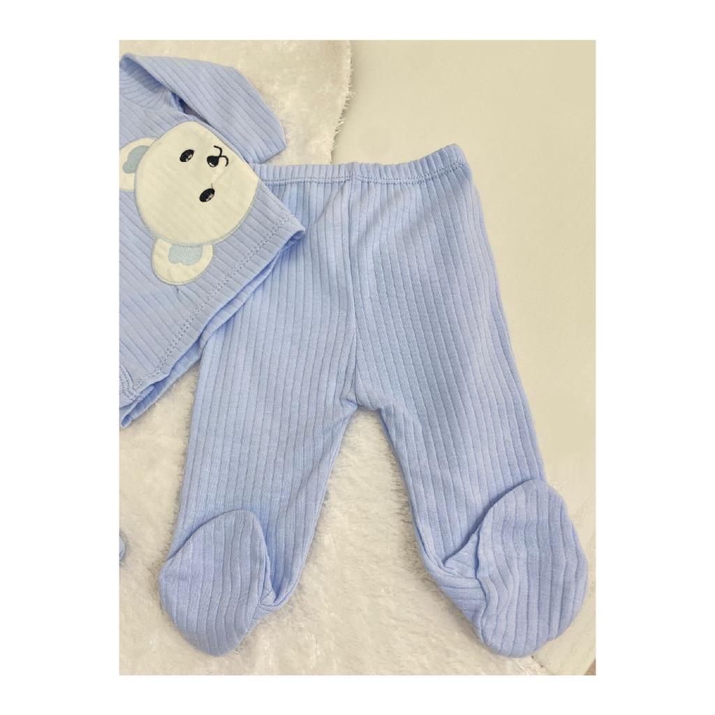 Baby Boy Teddy Bear Detailed 3-piece Hospital Discharge Set Newborn Outfit 0-3 Months 50-56cm Organic Cotton