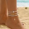 Shell Conch Pendant Foot Chains Sets Simulated Pearl Rice Beads Anklets For Women Gold Color Ankle Bracelet Summer Beach Jewelry