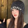 Vintage Sequin Knitted Hat Hollow Knitted Pullover Hat Punk Letter Beanie Hat  Spicy Girls