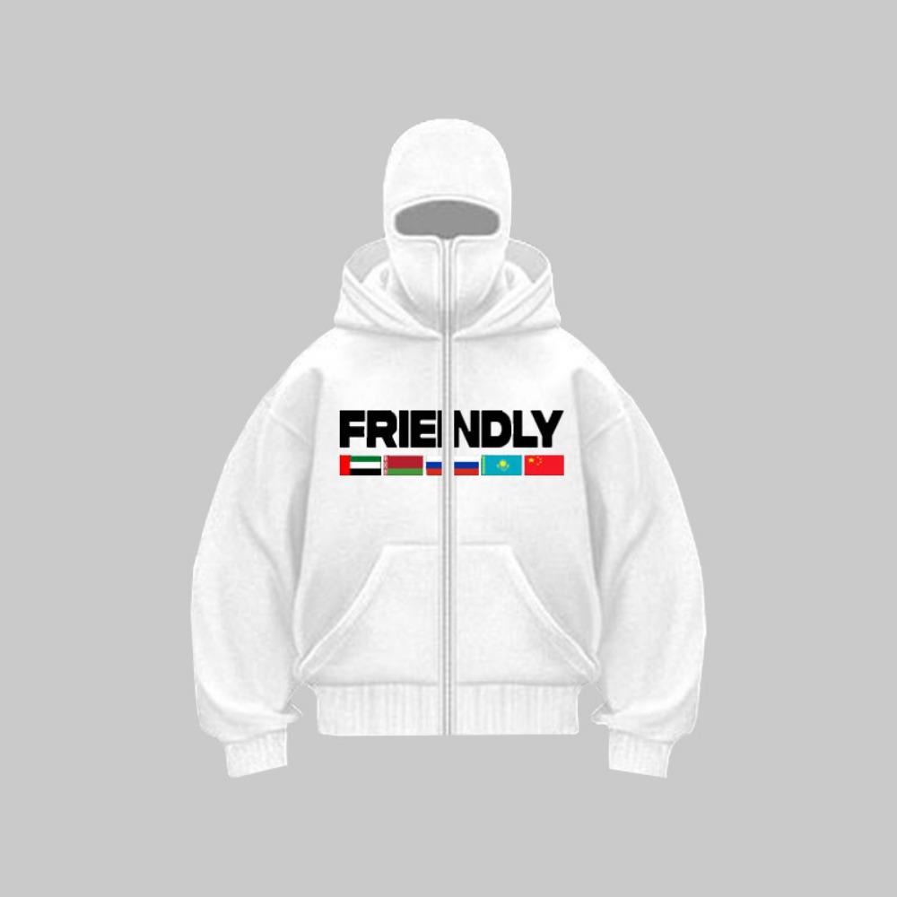 Толстовка с двойным капюшоном-маской в стиле кэжуал, уличная мода, с принтом букв и флага, Y2K, для мужчин и женщин