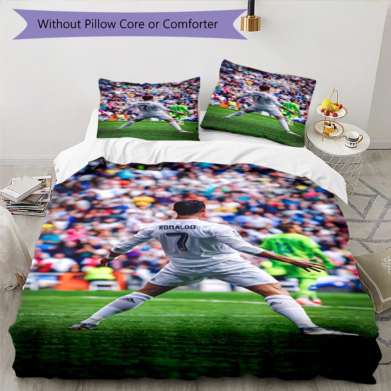 Ronaldo's Football Passion: Ronaldo's Legacy Bedding Set, Breathable Duvet Cover with Pillowcases, Soft Bed Linen for Bedroom Home Decoration, Perfect