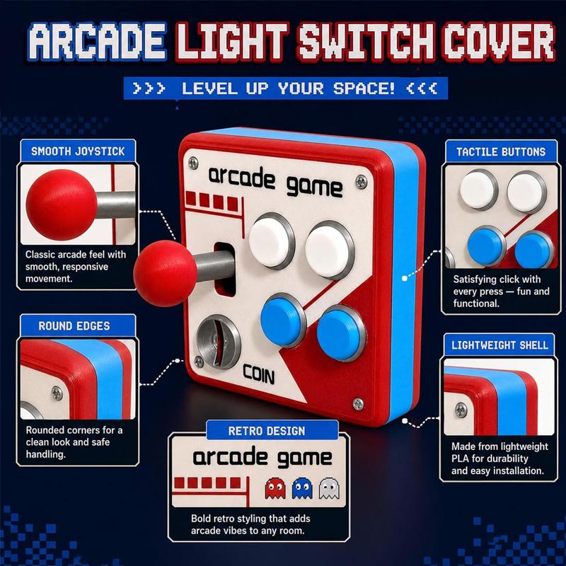 Drill-Free Light Switch Cover Retro Arcade Game Switch Panel Decor Joystick Wall Switch Plate for Gift Suit Gaming Enthusiasts