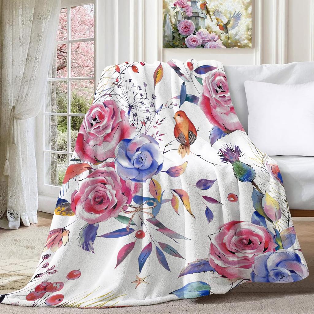Romantic Rose Floral Blanket For Valentine's Day Gift Soft Flower Fleece Blanket for Bed Sofa Couch Chair Outdoor Travel Camping