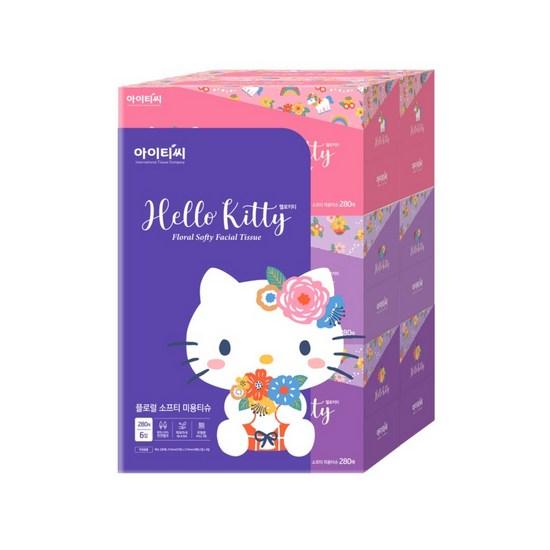 Hello Kitty Салфетки Floral Softy Beauty Tissue 2-слойные 280 листов, 280 листов, 6 штук, популярный персонаж в Корее