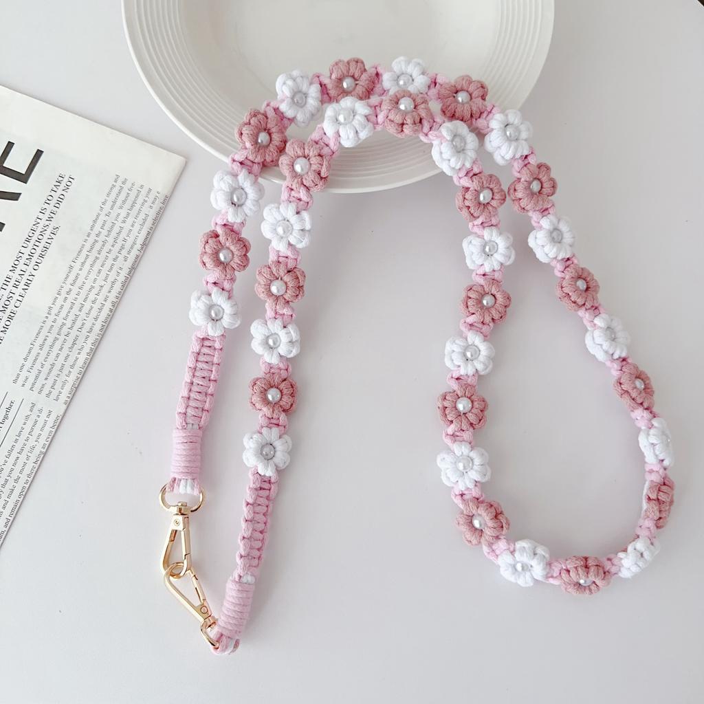Phone Lanyard Cotton Rope Braided Daisy Flower Crossbody Strap,Length: 120cm