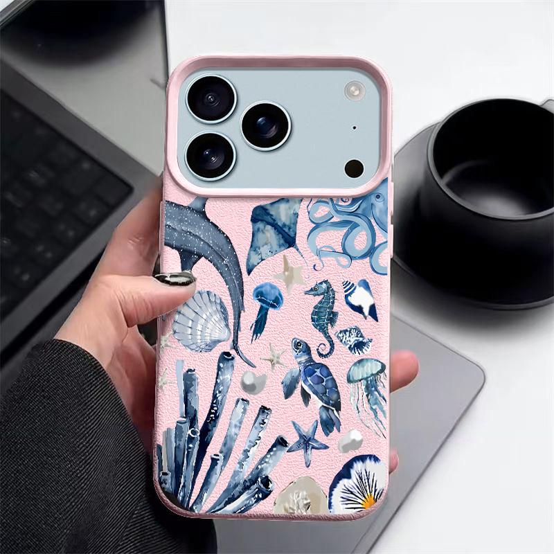 Чехол для телефона Ocean Seashell Whale для iPhone Air 17 16 15 14 13 12 Pro Max 17 16 Pro 11 16e с текстурой кожи, противоударная крышка из ТПУ