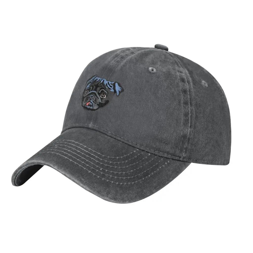 Black Pug Baseball Caps Snapback Washed Denim Hats Outdoor Adjustable Casquette Streetwear Baseball Cowboy Hat for Unisex