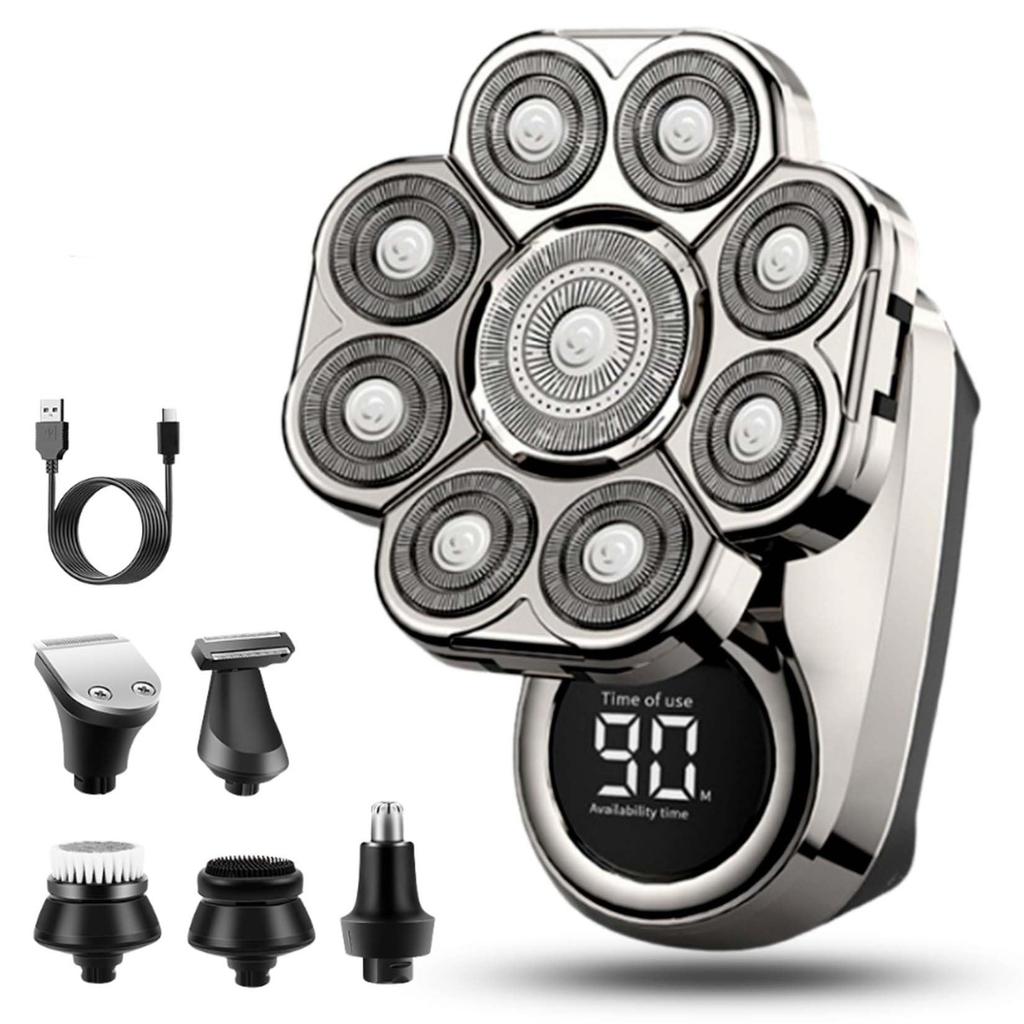 Бритва с плавающей головкой 9D, Съемные бритвы 6-в-1, Водонепроницаемая IPX7 для влажного/сухого бритья, Интеллектуальный светодиодный дисплей, Перезаряжаемая беспроводная