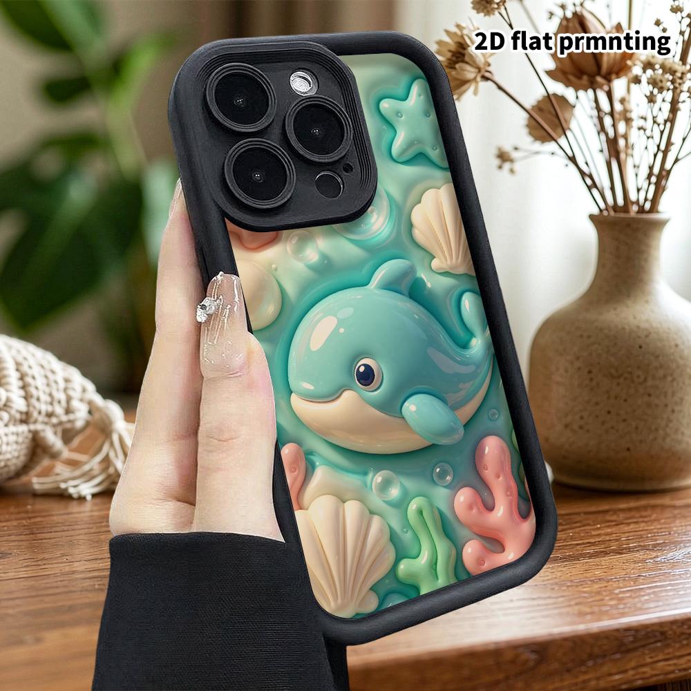 Phone case: 2D flat design, suitable for iPhone 18, 17, 16, 15, 14, 13Pro protective case, cute rounded little whale, perfect Christmas and Halloween