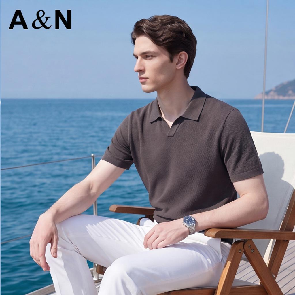 [Knitted Jacquard] Spring and summer breathable base short sleeved T-shirt for men's business casual knitted lapel polo shirt