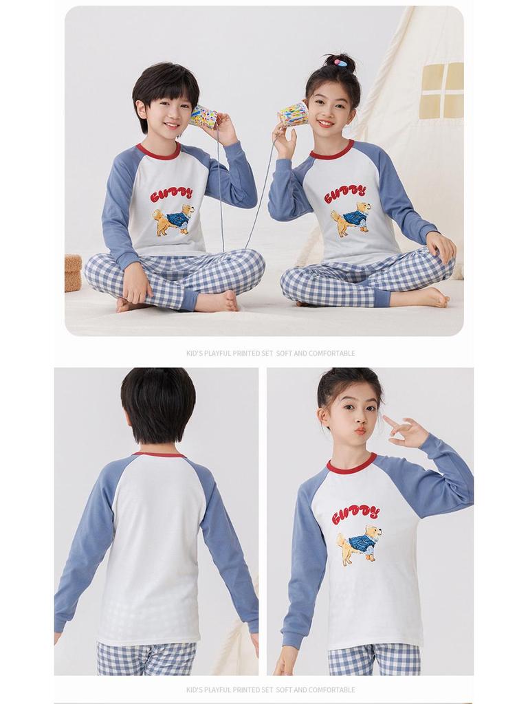2025 Kids' Autumn Warm Cotton Pajama Set - Boys' & Girls' Long Johns & Raglan Homewear