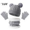 Cozy Fleece Lined Winter Gift Kids Warm Knit Set, Bear Ear Hat, Neck Gaiter & Boys Girls Thermal Full Finger Gloves, Thick Cold Weather Outdoor