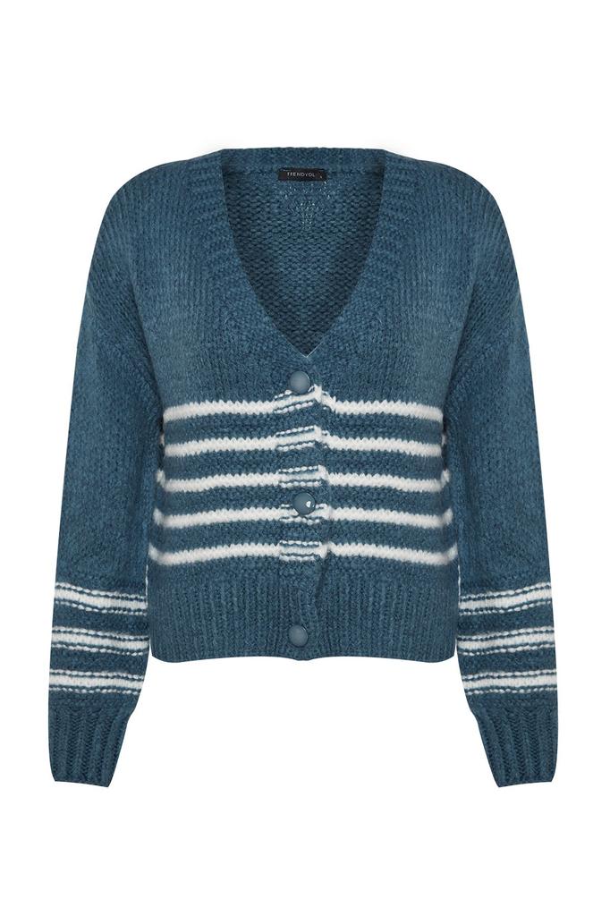 Women's Elegance Style Cardigan Black Soft Textured Striped Knitwear Cardigan