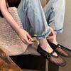 Sheepskin Version~ Grape Mother, the Same Sparkling Rhinestone One-word Buckle with Shallow Mesh Yarn, Summer Mary Jane Shoes Women's Single Shoes