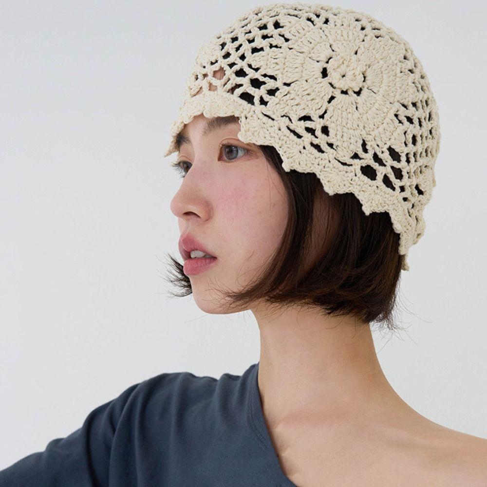 Вязаная крючком шапка-цветок ручной работы, тонкая ажурная вязаная шапка, милая шапка-бини, для девочек