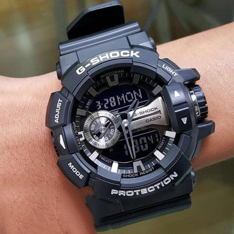 Casio Серия для молодежи Хип-хоп стиль Супер противомагнитные Поворотный переключатель Водонепроницаемые Спортивные часы Кварцевый механизм Мужские часы Черный GA-400GB-1A