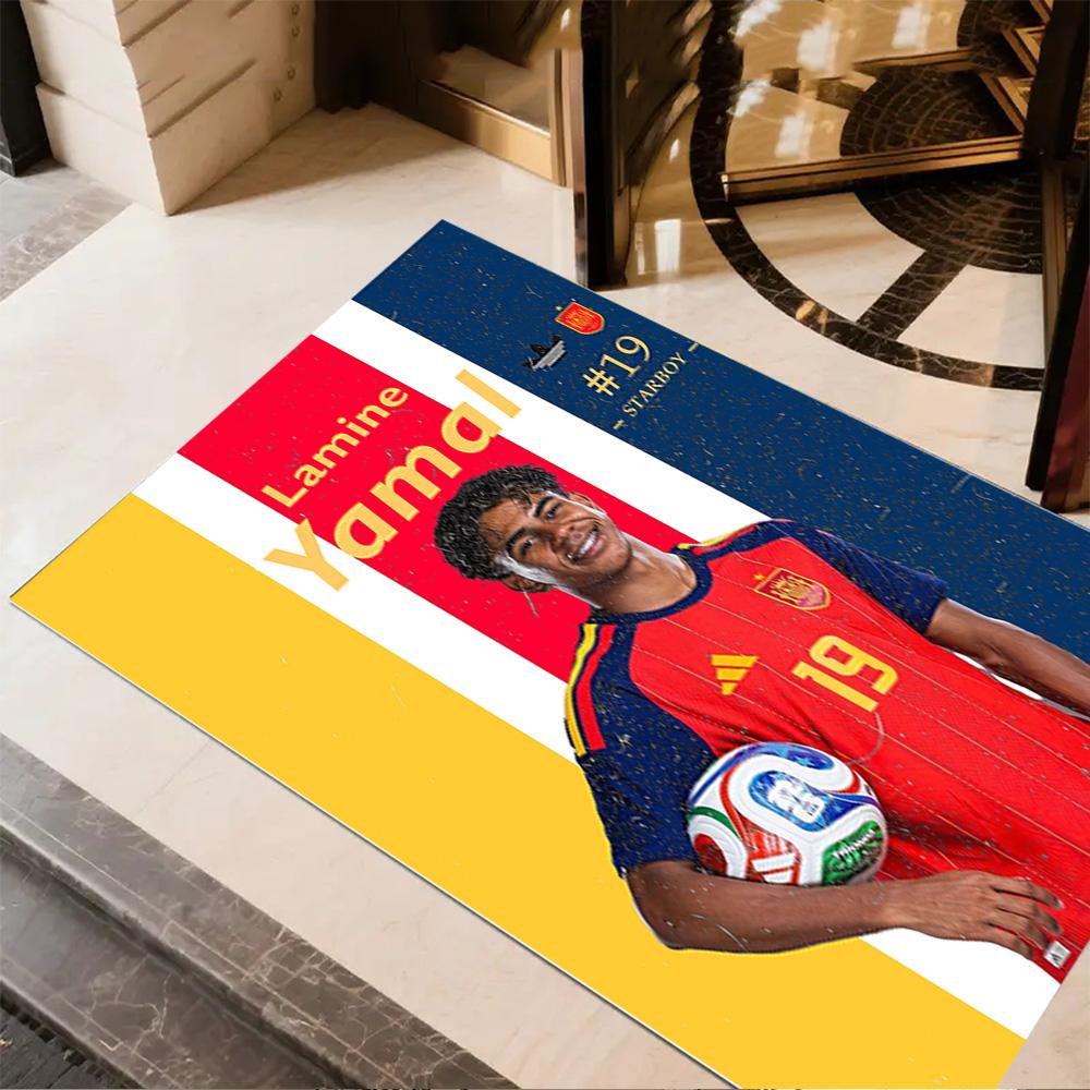 Lamine Yamal's Football Journey Area Rug Design for Dormitory Playrooms Foyer Outdoor Antislip Carpet Decorate Offices Gift for Festivals