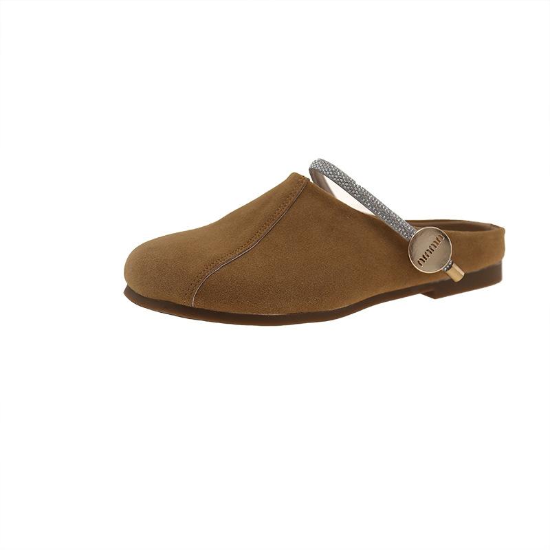 Женская обувь 2025 Лето Новые Винтажные Туфли-полушлепки со стразами Уличные Удобные Мягкая подошва Металлическая отделка Женские сандалии