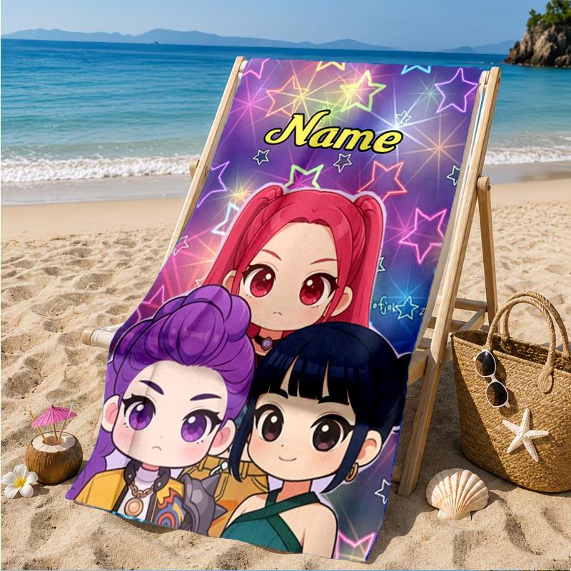 Custom Name KPop Cartoon Beach Towel Microfiber Beach Towel, Lightweight and Quick-Dry, for Summer Travel, Swimming Pool Gift
