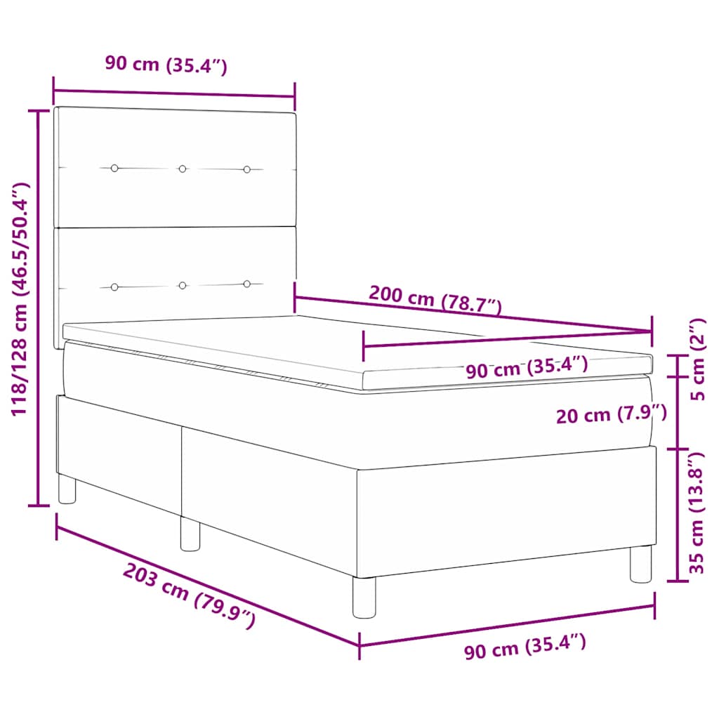 Boxspring bed with LED light strips Blue 90 x 200 cm Fabric