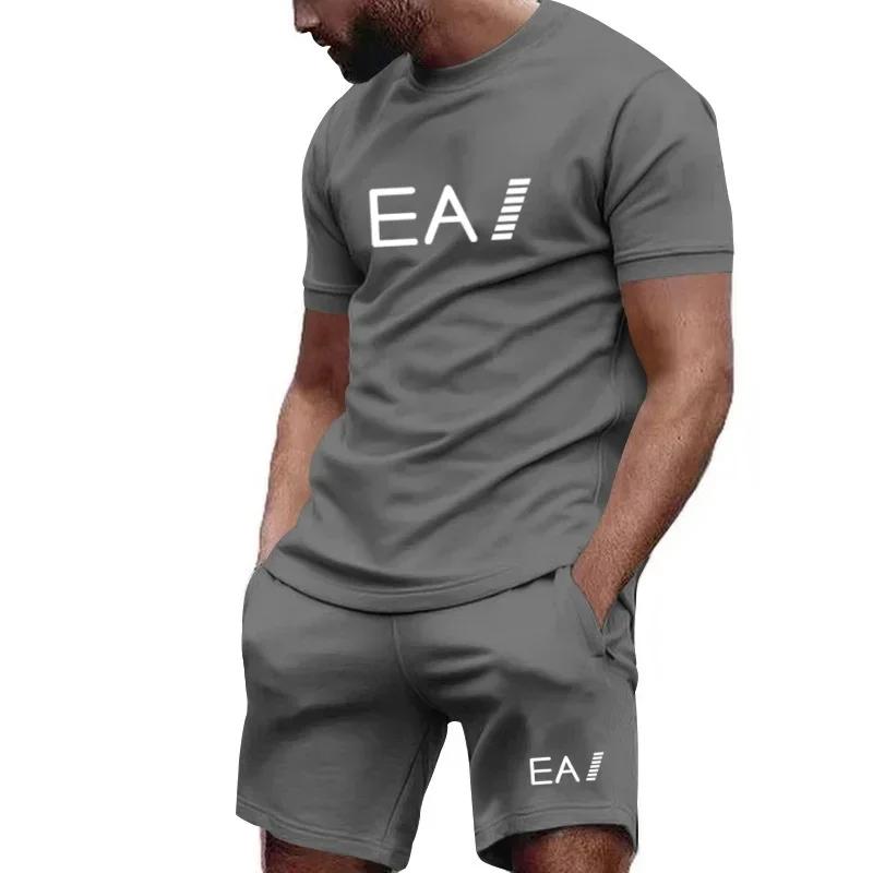 Мужской комплект из двух предметов, футболка с коротким рукавом и шорты, дышащий, повседневный и модный костюм, новое лето