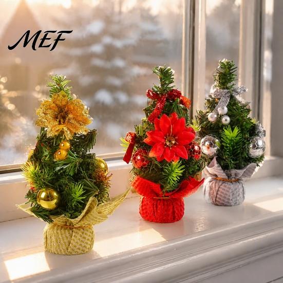 Small Artificial Christmas Tree Mini for Desk, Pine Tabletop Decor, Stable Base Decoration Reusable Festive Centerpiece Home Office, Holiday
