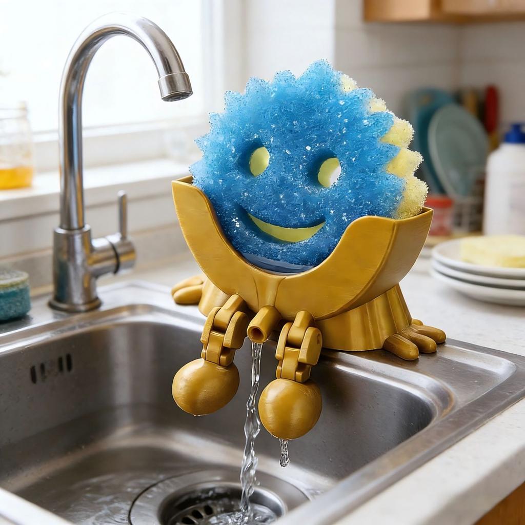 Smiling 3D-Printed Sponge Holder – Fun & Functional Kitchen Drain Rack | Cute Dishwashing Organizer for Sink, Dorm & Tiny Spaces