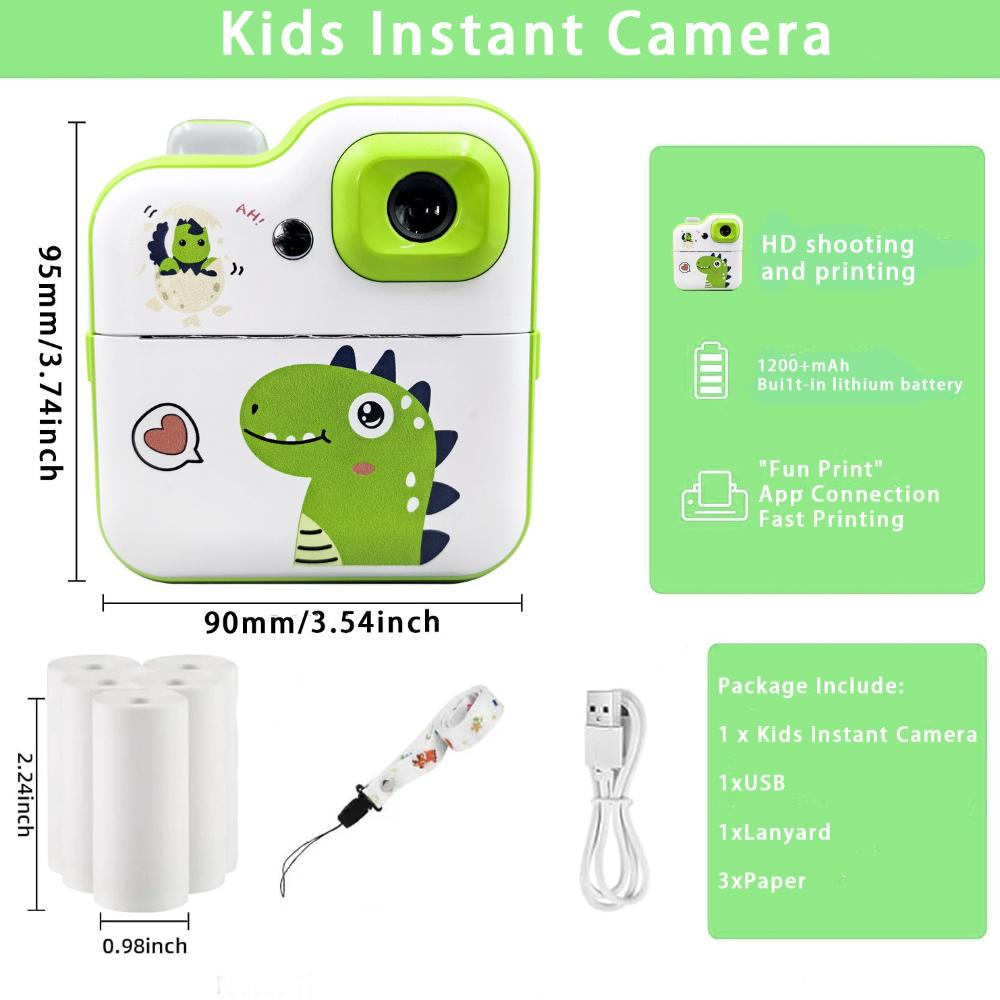 New Mini Dinosaur Kids Camera Instant Printing Thermal Paper Printing Digital Video Camera for Children  Cameras for Photography
