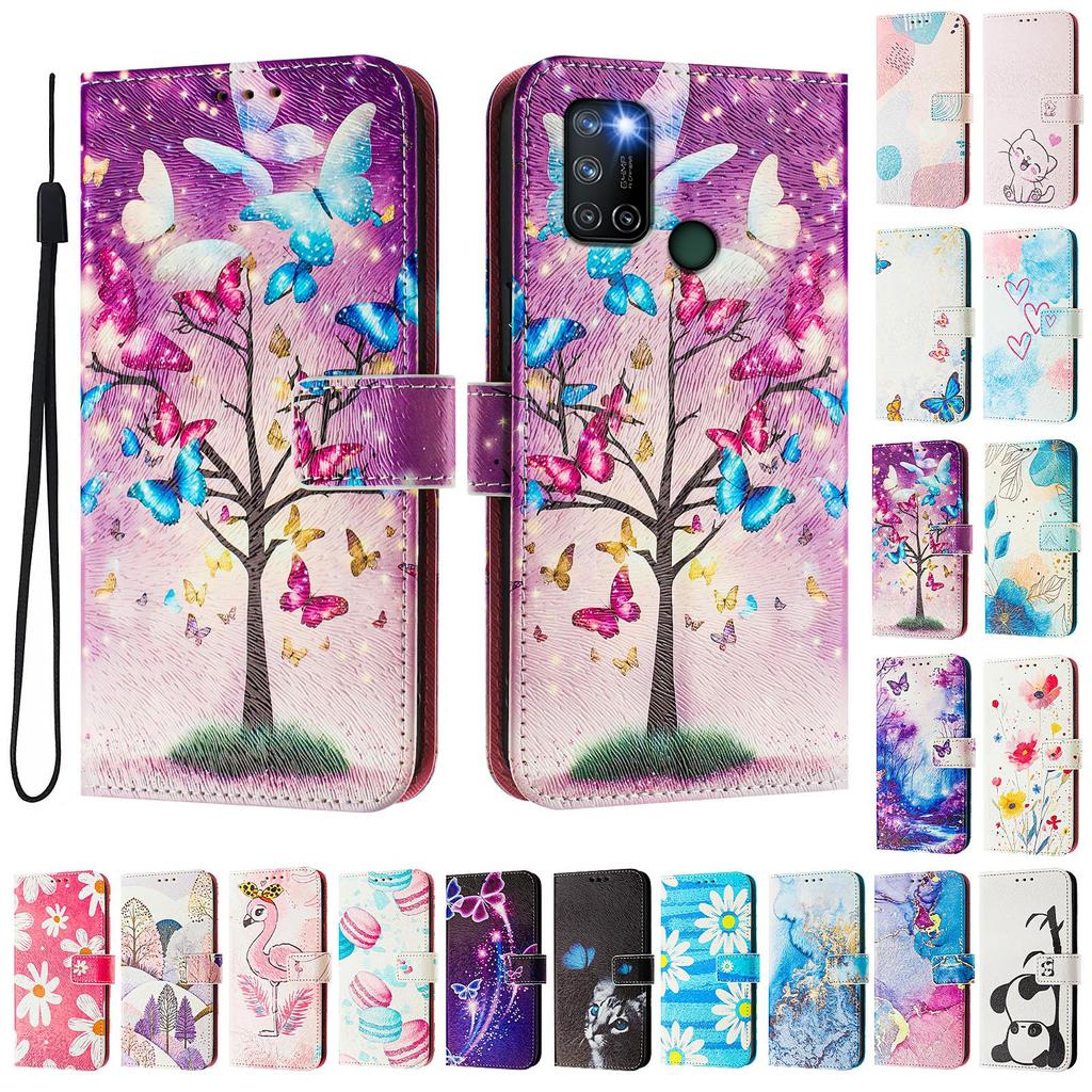 Butterfly Tree Luxury Painted Leather Case Wallet Book Style Cover for Oppo A72/A52/A92 4G,A36 4G,Reno 8/9,Realme 8/9/10/11/12...