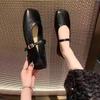 Square Head Shallow Mouth Single Shoes Women's New with Skirt Gentle Shoes Soft Flat Mary Jane Small Leather Shoes