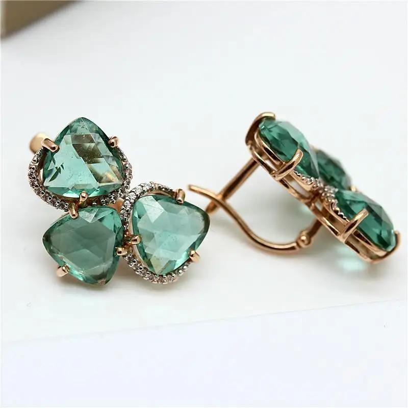 Модные и свежие серьги с зелеными драгоценными камнями и сверкающей листвой для женщин, темпераментный изумруд и изысканные серьги, гламурный циркон