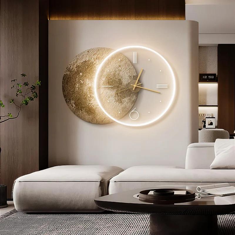 Украшение гостиной Картина Луна Светодиодные настенные часы Домашний декор Фон Бесшумные часы Спальня Декоративные подарки