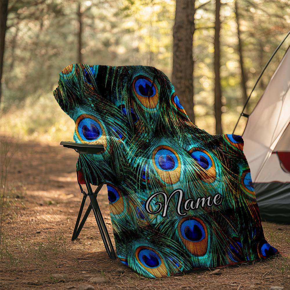 Peacock Feather Customize Your Name Outdoor Blanket Comfortable Soft Lightweight Allseason Multipurpose Blanket For Travel Camping Picnics Sofa Office