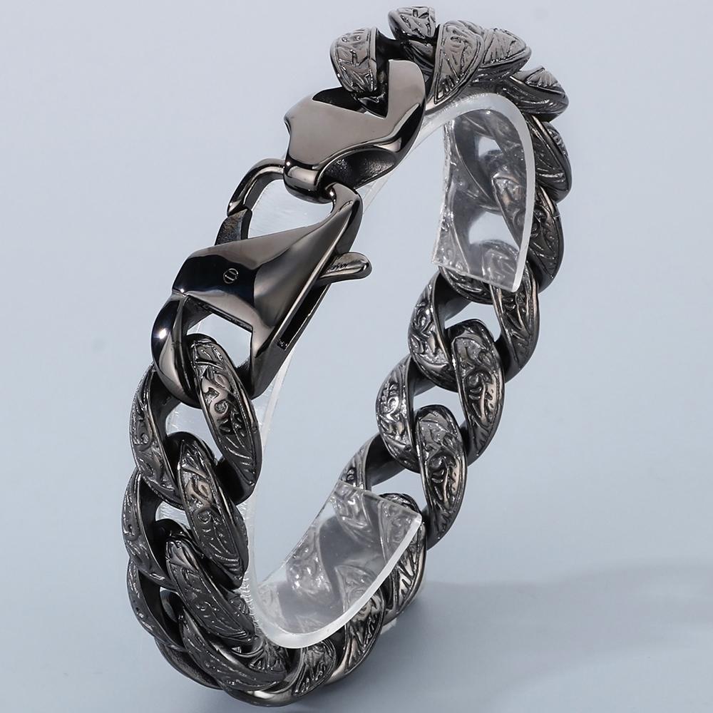 Retro Man Bracelet for Men Solid 316L Stainless Steel 18MM Curb Cuban Link Chain Men's Bracelets Hand Wrist Jewerly Accessories