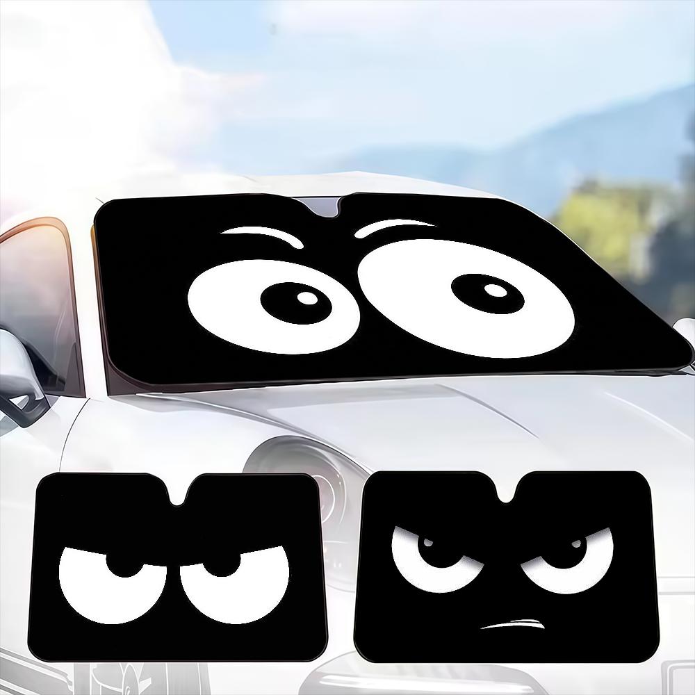 Black Funny E-expressionS Cartoon Car SunShade Personalized Windshield Anti-UV Window Windscreen Cover Shade Auto Visor