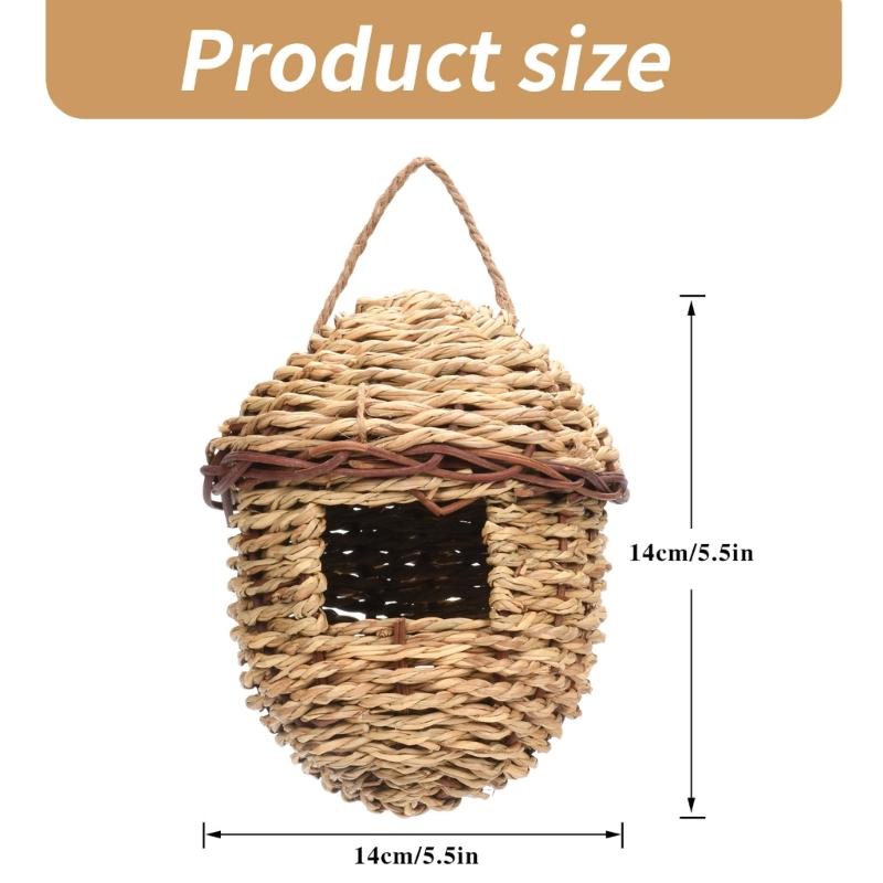 Small Hanging Bird House for Outdoor Handwoven Grass Hummingbirds Nest for Garden Shelter Place for Finches Bird Supply