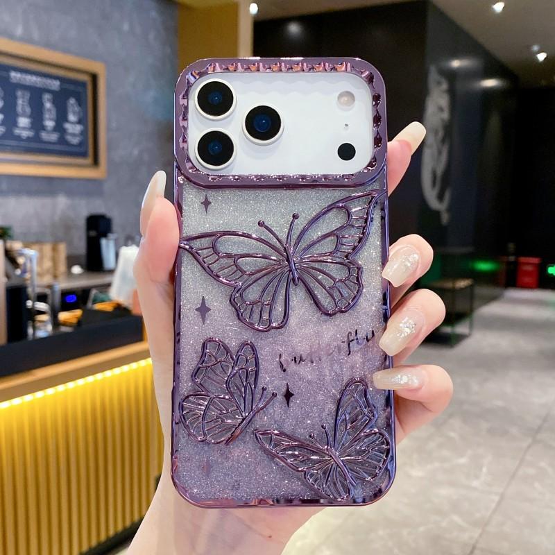 3D чехол с блестками в виде бабочки для iPhone 17 Pro Max 17 Air 17Pro Ударопрочный Прозрачный Мягкий ТПУ Покрытие Задняя крышка телефона