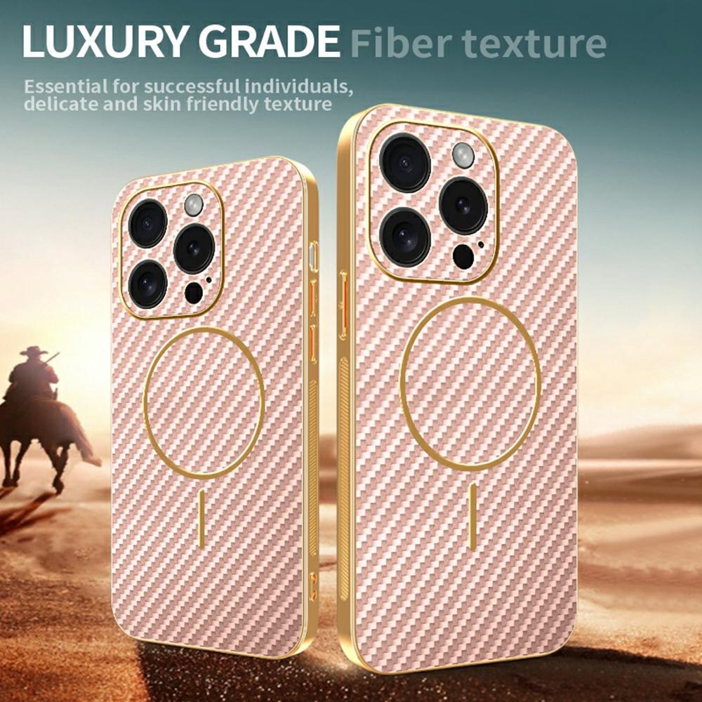 For iPhone 15 Pro Phone Case Carbon Fiber Textured Electroplated TPU Back Cover