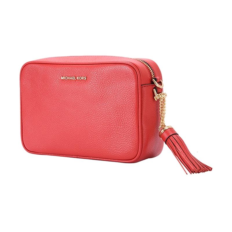 MICHAEL KORS Jet Set letter LOGO camera bag solid color chain tassel decoration leather shoulder crossbody bag medium size women's bright red