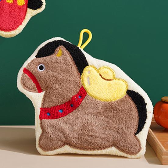 Милое полотенце для рук с лошадью Впитывающее быстросохнущее полотенце для рук с петлей для подвешивания Дизайн с счастливой лошадью Полотенце для ванной комнаты кухни Новогодний декор