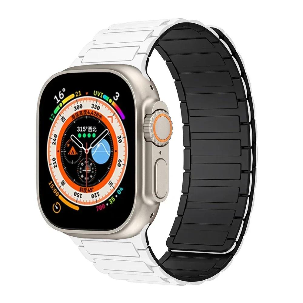 Магнитный спортивный ремешок для Apple Watch Ultra 2 49мм 46мм 45мм 44мм 42мм 38 40 41мм Силиконовый ремешок для IWatch Серии 10 9 8 7 6 5 4