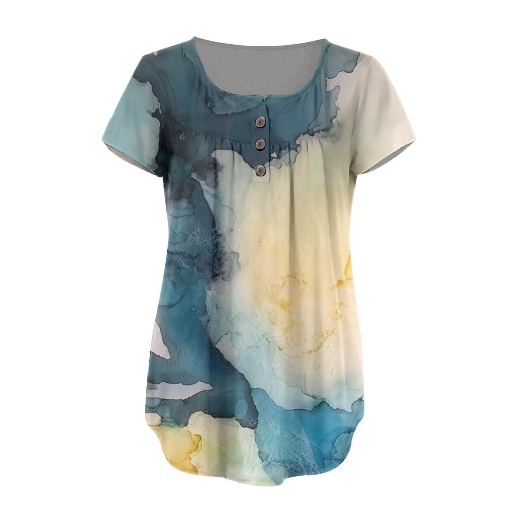 Женские свободные топы с короткими рукавами, повседневные туники больших размеров, топы на пуговицах