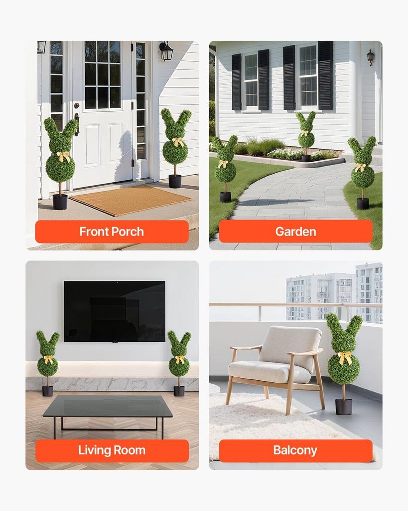 Artificial Topiary Bunny-Shape Boxwood Ball, 2 Set 914mm Faux Boxwood Plant Balls, Fake Silk Tree Look Real, Easy Assembly for Decor Front Porch