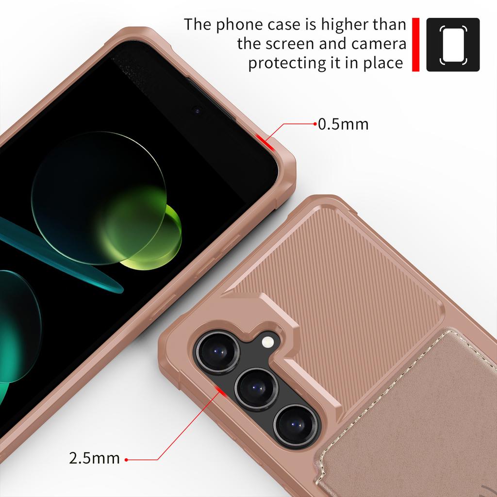 Чехол для Samsung Galaxy S24 FE с держателем для карт, задняя крышка телефона из ПУ кожи+ТПУ