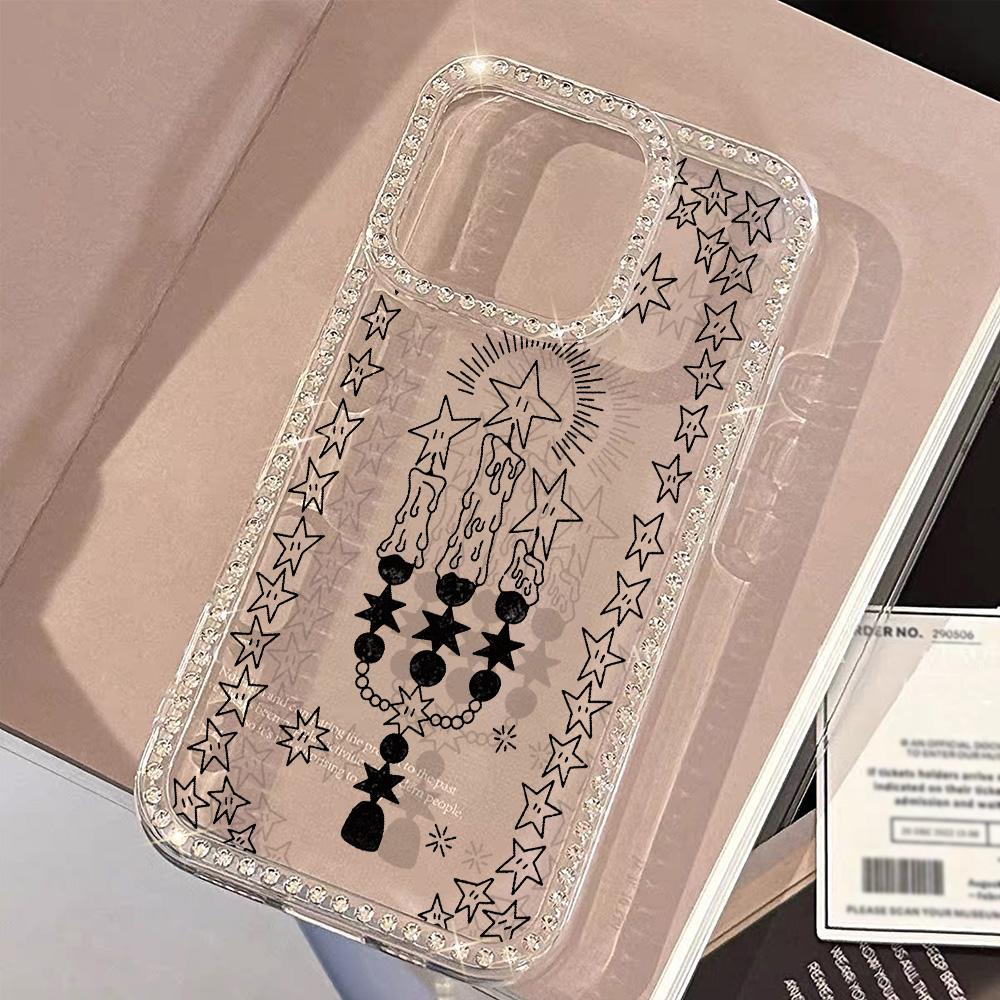 Чехол-браслет с цепочкой для iPhone 17 16 15 13 14, Air 17 12 14 16 Pro 17 14 16 Pro Max, с милым узором в виде сверкающих бриллиантов и ремешком.