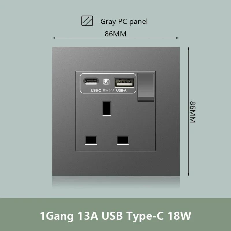 Универсальная двойная розетка с быстрой зарядкой Type-C мощностью 18 Вт, настенный электрический светильник с выключателем на 2 направления, Великобритания, 13 А, двойная розетка USB
