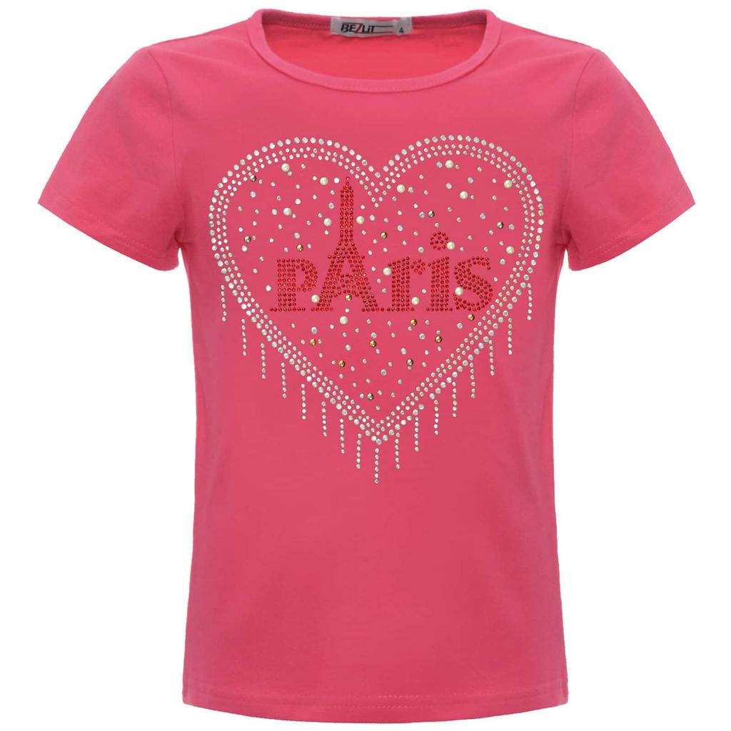 Girls Summer Shirt with Rhinestones In a Heart Motif