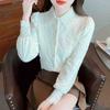 New 2025 Fashion Winter Long Sleeve Turn Down Collar Apricot Velvet Lace Blouse Shirt Women Tops Blouses Shirts J782