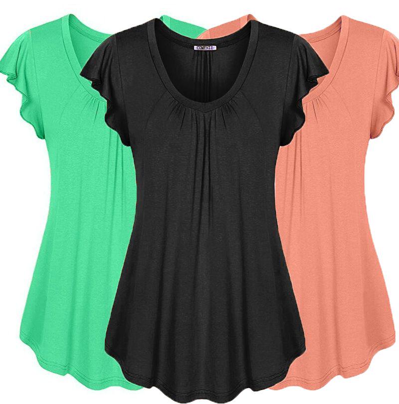Женская летняя блузка-футболка большого размера с коротким рукавом, повседневная свободная туника, топ для непринужденного стиля и комфорта